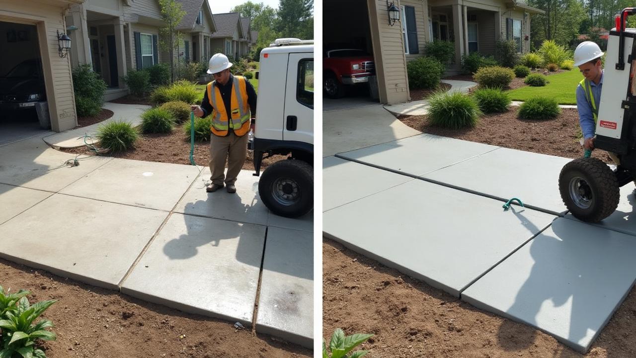 Professional concrete leveling services in Charlotte NC - before and after photos